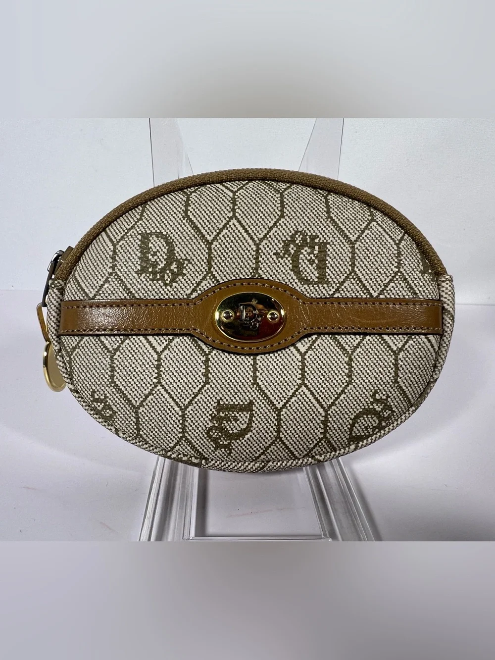 Christian Dior Vintage Trotter Oval Coin Purse Canvas France